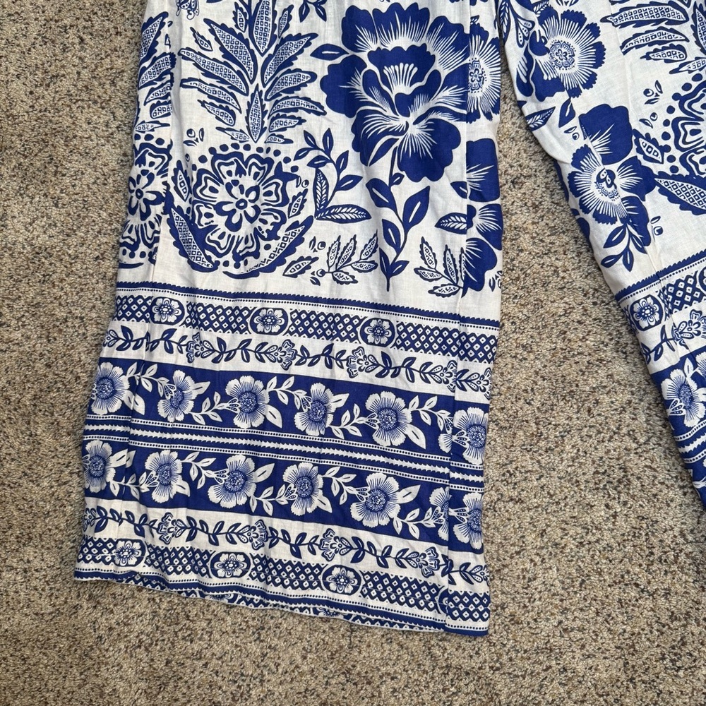 Rachel Zoe Linen Blend Wide Leg Flowy Floral Pants Blue & White Size S Beach - Picture 6 of 13